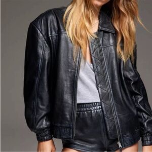 Real Leather Distressed Metallic Bomber Jacket